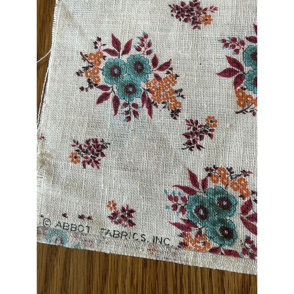 Vintage Floral Cotton Flour Sack Like Abbot Fabrics Teal Orange 1 Yard X 40"